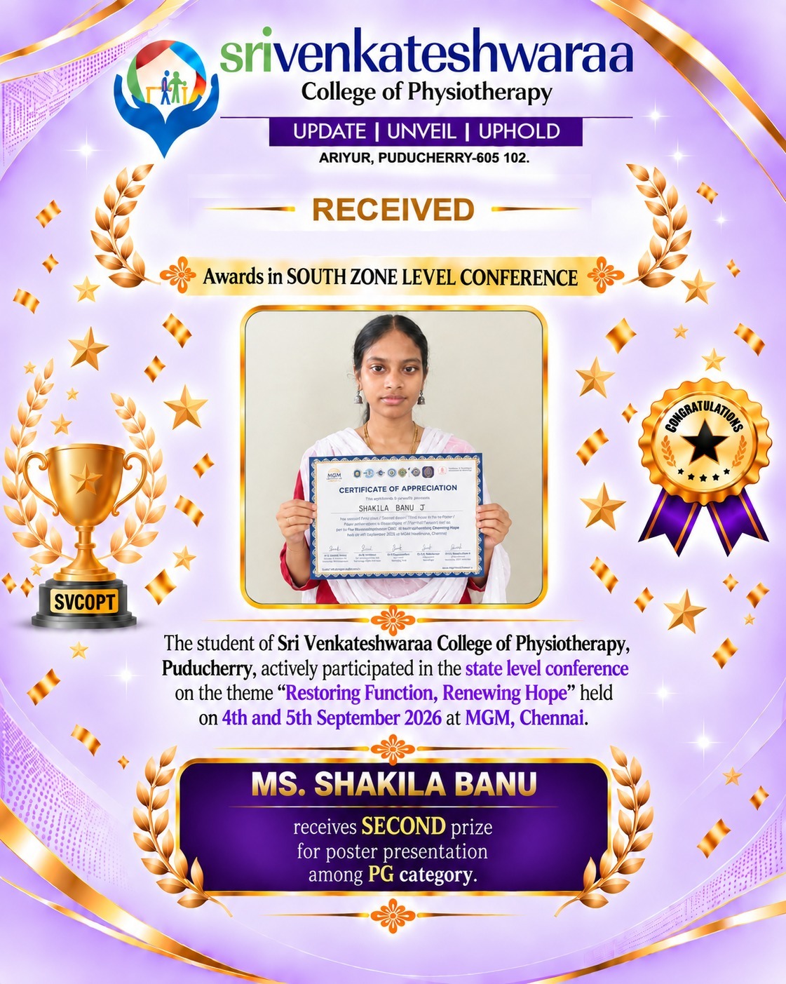 South Zone Conference Award - Ms. Shakila Banu
