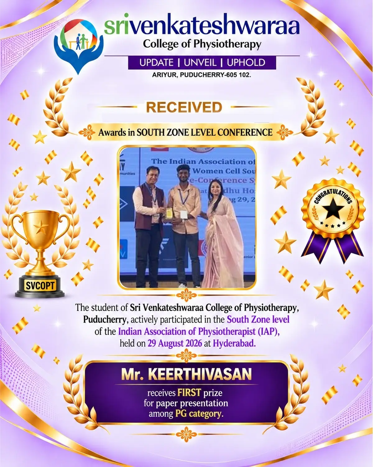 First Prize Paper Presentation - Mr. Keerthivasan, IAP Hyderabad